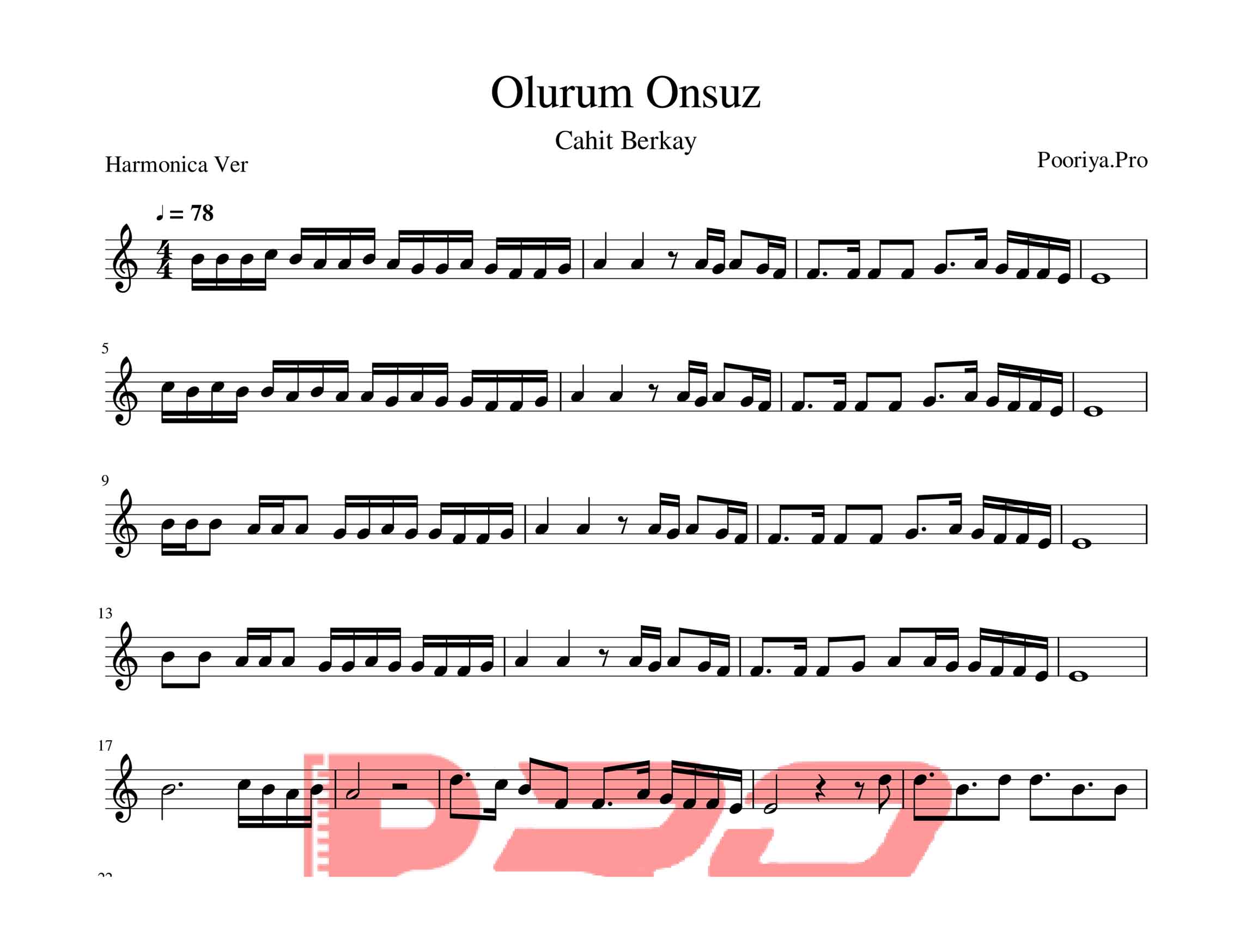 نت سازدهنی Olurum Onsuz Cahit Berkay